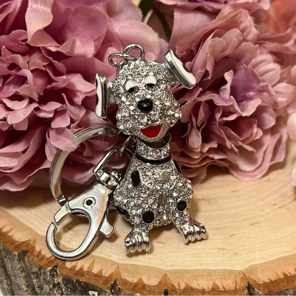 Cute Crystal Dalmatian Puppy Dog Keychain Charm - Picture 2 of 14